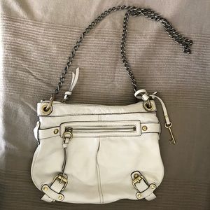 White Leather Bag with brass hardware